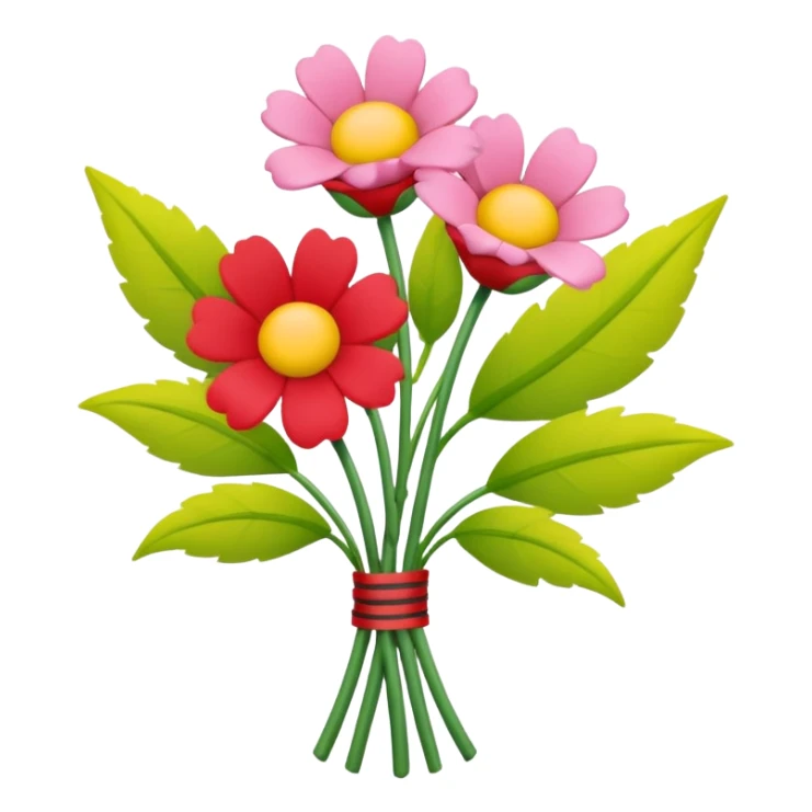 Two flowers one pink and one red in yellow bouquet with red band  sticker