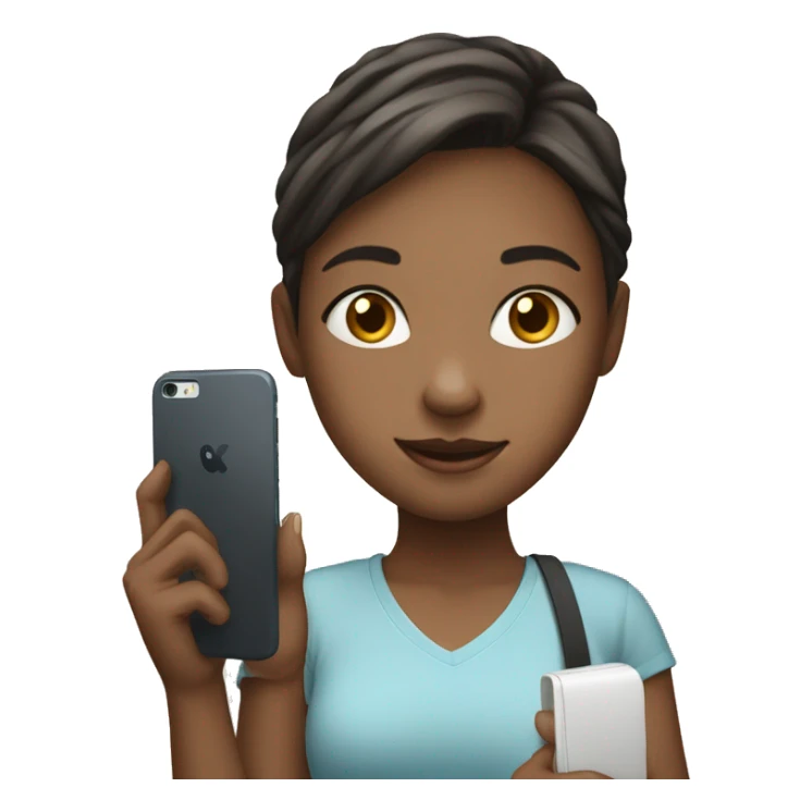 a girl with a phone in her hands with light skin sticker