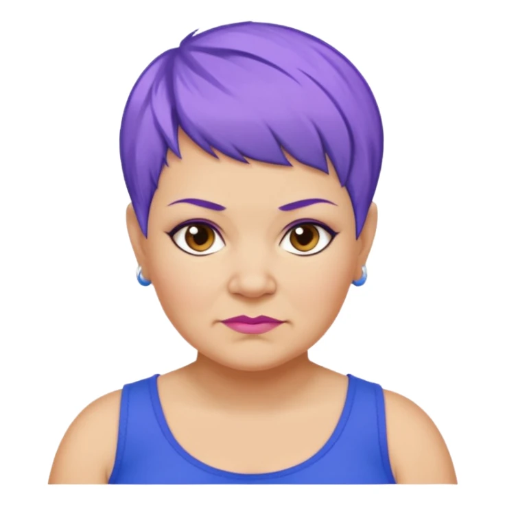 mujer mayor un poco gorda pelo azul o morado pixie cut barriobajera sin pendientes sticker