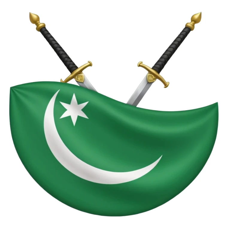 hazara flag, green background, half moon emblem in top right corner with one sword crossing. sticker