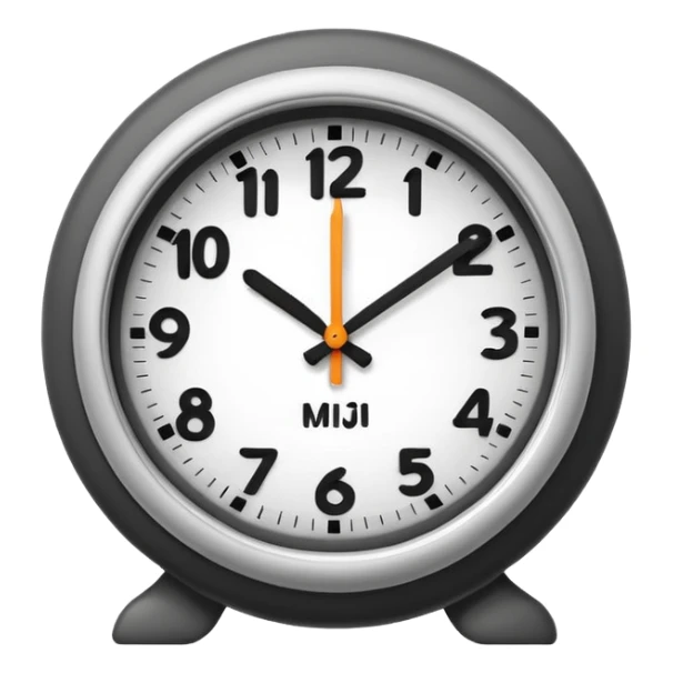 A 3D cartoon clock showing a few minutes before twelve, clean minimal background, Memoji-style. sticker