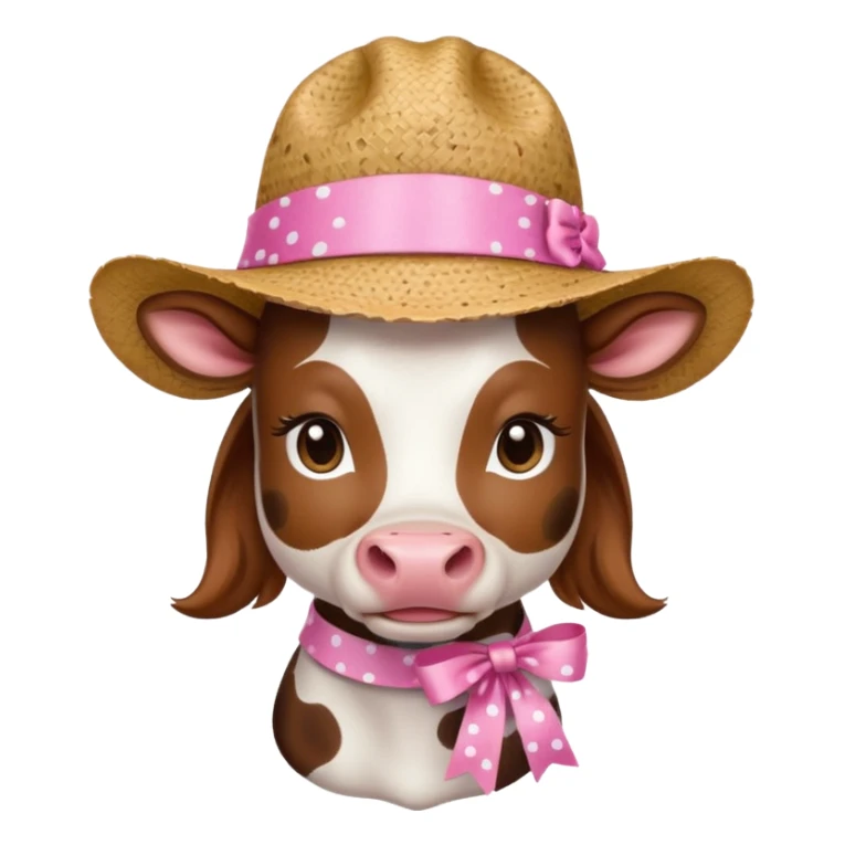 Girl cow with pink ribbon and a cute straw hat sticker