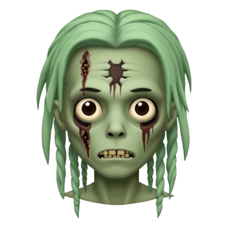 make a zombie boy emoji (headshot only) that has long black locs  and some facial scars sticker