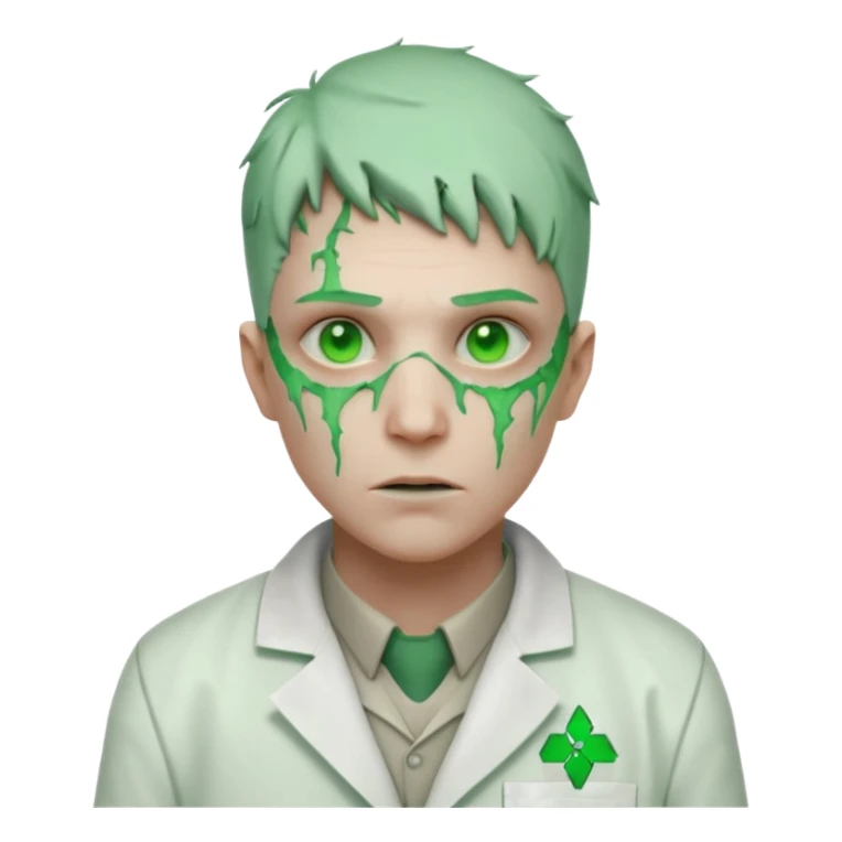 laboratory mutant portrait, head and shoulders only, glowing green veins, torn lab coat collar, mutated eyes, sci-fi experiment vibe, 3D cartoon, mobile game icon style, clean background, no text, no watermark

 sticker