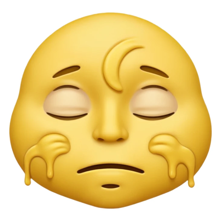 iOS-style 3D classic yellow emoji: drowsy yellow face with half-closed eyes, messy mouth, and slightly tilted head, conveying just-woke-up grogginess sticker