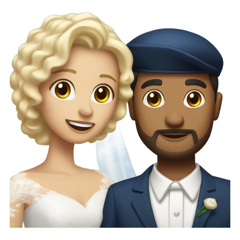 Puerto rican beard short hair with blue hat and navy blue suit getting Married with blond long hair girl with white  wedding dress  sticker
