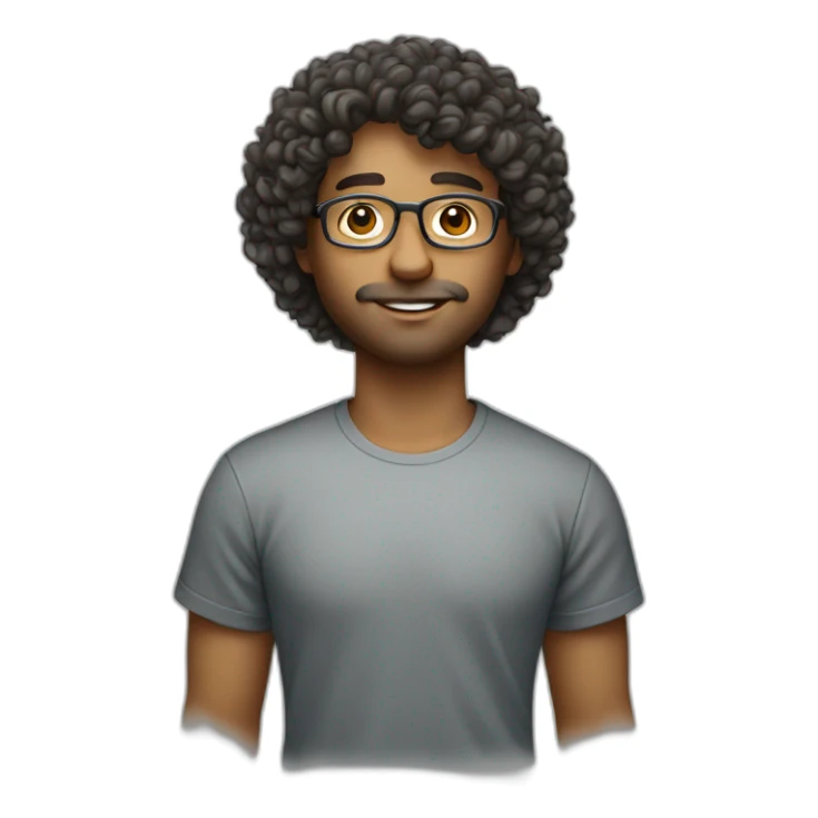 curly hair researcher with a lambda on his tshirt sticker