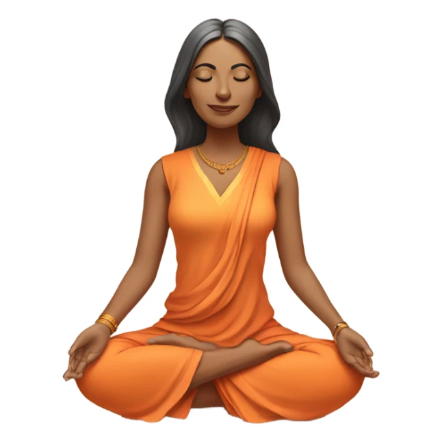 an  Indian woman, sleeveless pastel shirt
 yogi with a peaceful and meditative expression. The character should be wearing an orange robe, symbolizing traditional yogic attire. The yogi can be sitting in a lotus position sticker