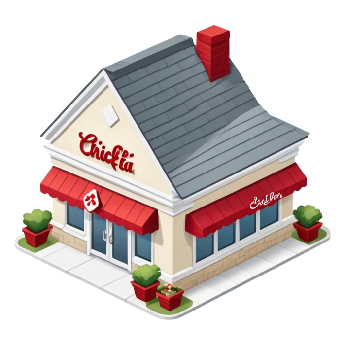 Chick-fil-a exterior, isometric dollhouse-style, realistic sticker