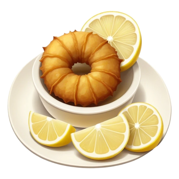 Fried kalamari Greek snack with a slice of lemon on the side sticker