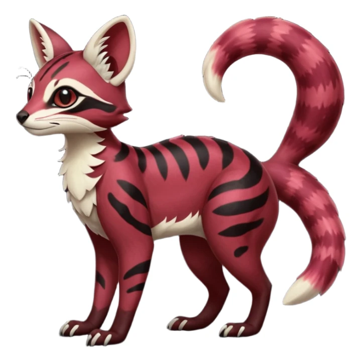 Rare realistic burgundy sanguine black gradients lush tropical exotic cute epic pretty beautiful handsome gorgeous aesthetic colorful vibrant Vernid-Protogen-Primagen-Wickerbeast-Genet-Trico-species-Fakemon-hybrid-creature by LiLaiRa, beautiful intricate markings, full body sticker