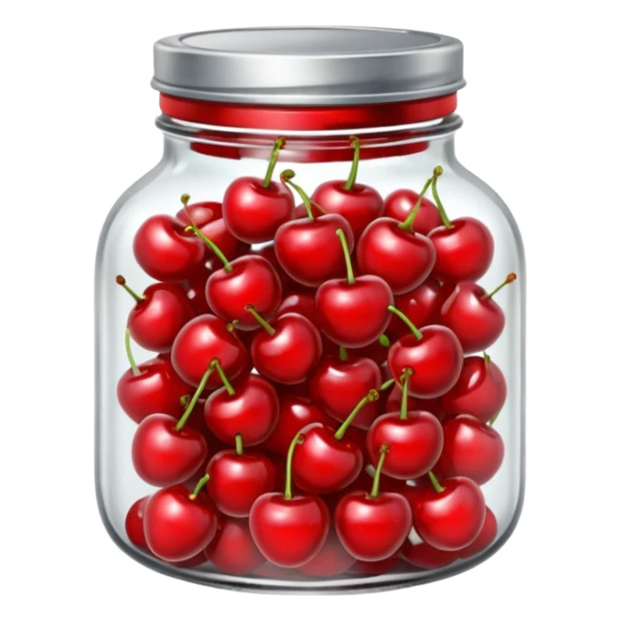 Realistic glass jar with silver metallic lid filled with maraschino cherries inside of it. sticker