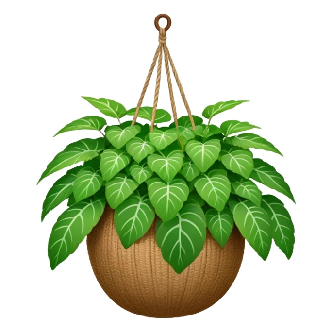 Plectranthus Verticillatus plant with perfectly circular coin-shaped green leaves in a coconut fiber hanging basket sticker