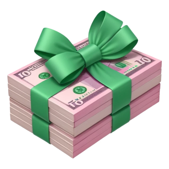 Australian $100 notes stacked together and wrapped in a pink bow sticker