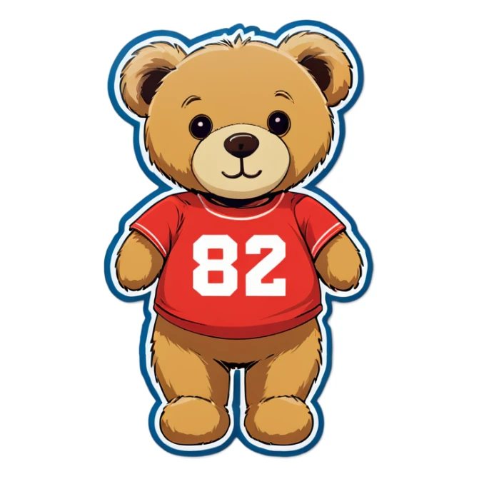 Heart shaped teddy bear with 1982 onhis shirt sticker