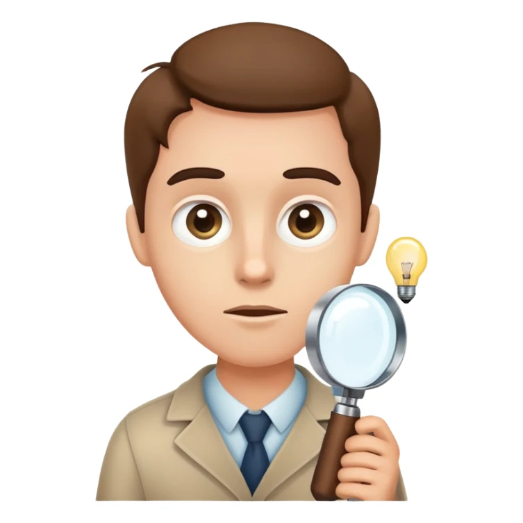 curious person with magnifying glass and lightbulb sticker
