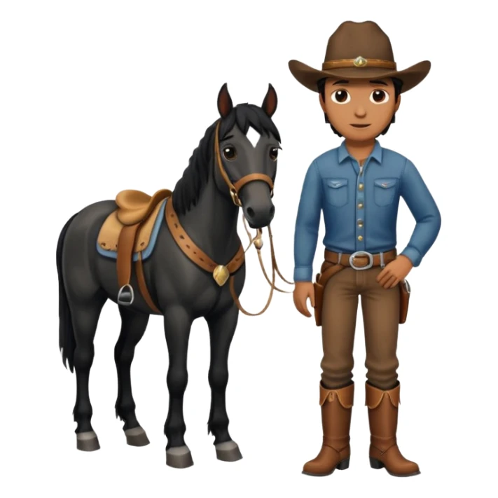 a black horse with cowboy standing with him sticker