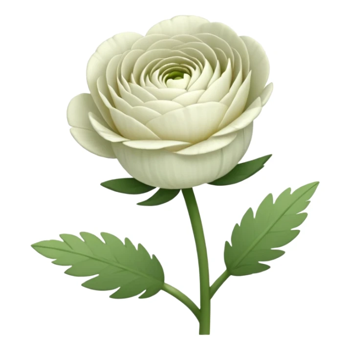 create a white Ranunculus flower with a stem sticker