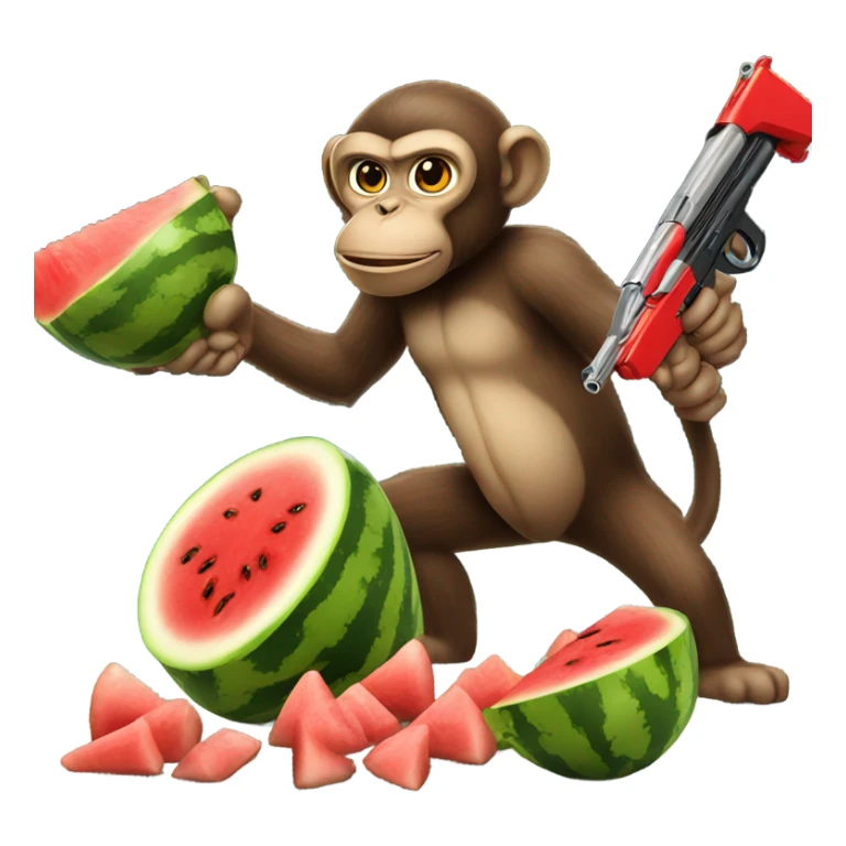Monkey eating watermelon shooting gun and fried chickrn sticker