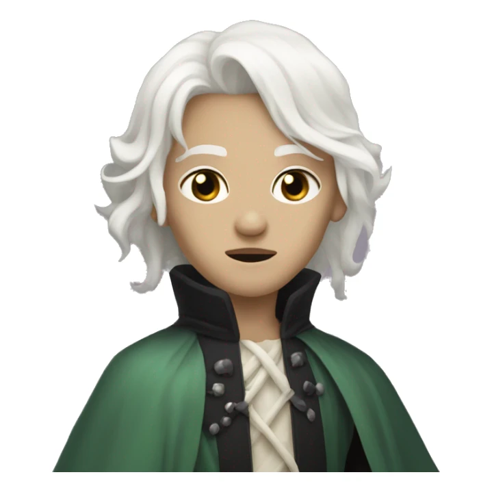 a dungeons and dragons changeling with bone-white skin and white medium length hair and black eyes . They have NO MOUTH sticker