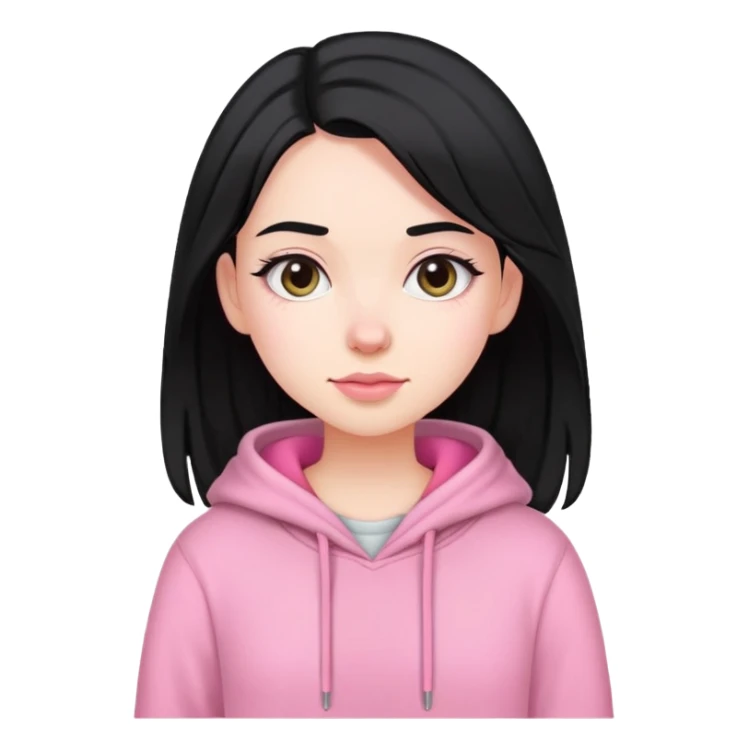 pale girl,medium length black hair, pink comfy oulfit sticker