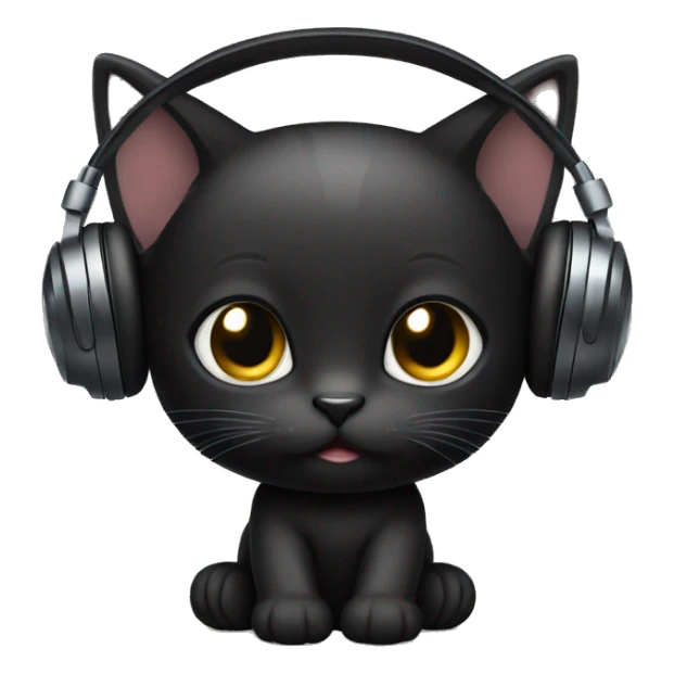 Black kitten wearing headphones sticker
