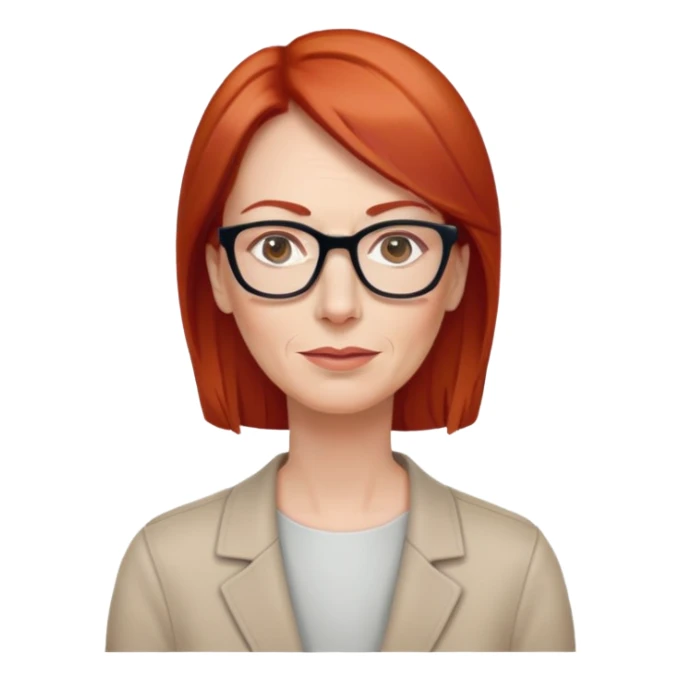 middle age Red head long straight hair pale skin wearing glasses sticker