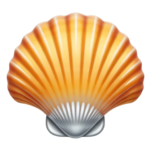 A seashell emoji made of polished silver chrome, smooth curved surface, reflective metallic highlights, elegant minimal design, iOS emoji style, centered, clean white background, soft lighting sticker