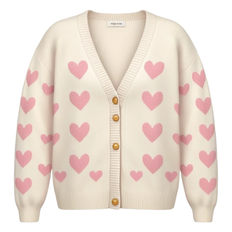 Ivory cardigan with light pink hearts sticker