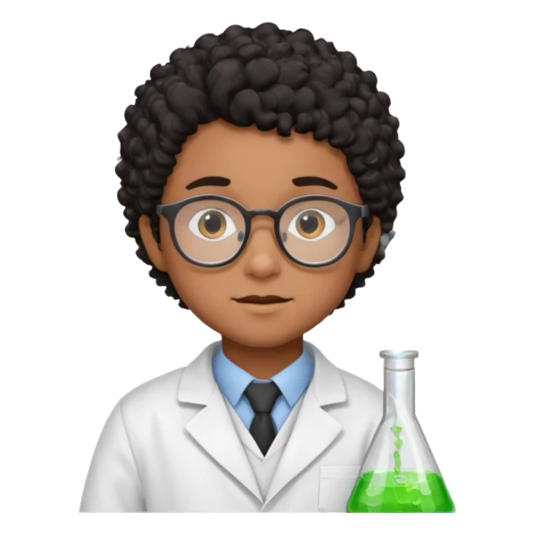 kid boy scientist brown skin, black curly hair sticker