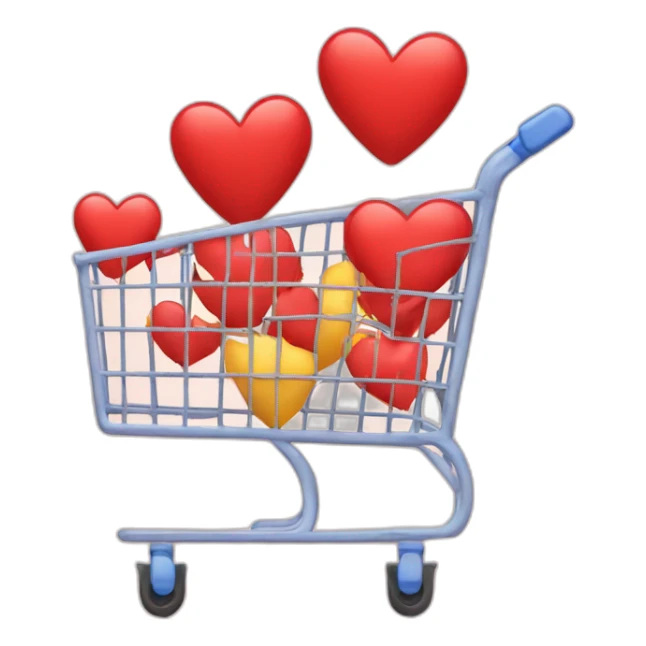 shopping cart with hearts and emojis inside sticker