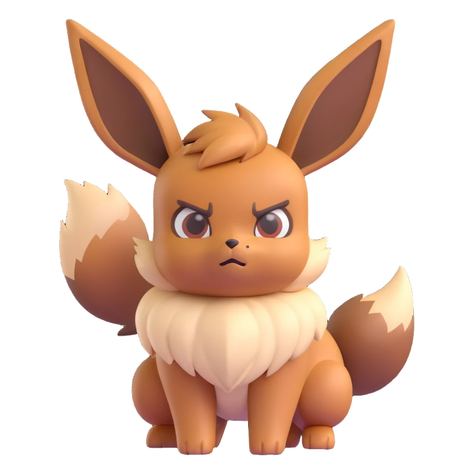 Eevee looking annoyed and tough, Microsoft emoji style, 3D, bold, simple, no text sticker