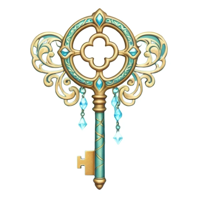 magical key with ornate details, dreamy lighting, soft painterly textures, whimsical and enchanting sticker