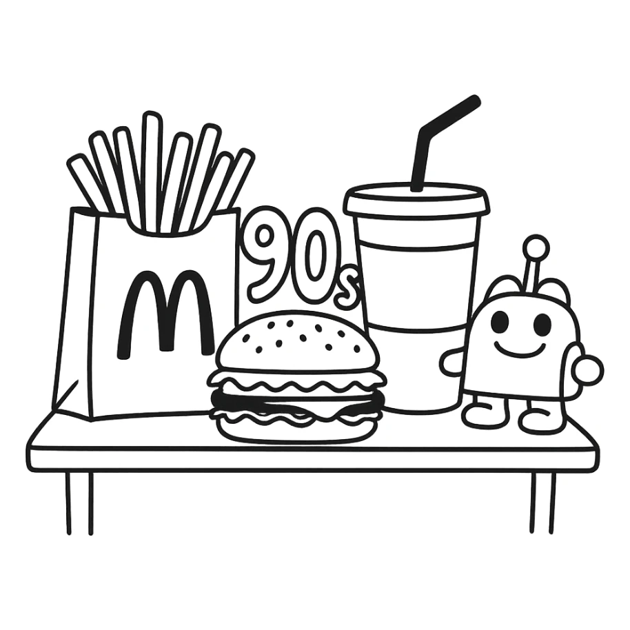 1990’s McDonald’s meal with a toy in doodle style sticker