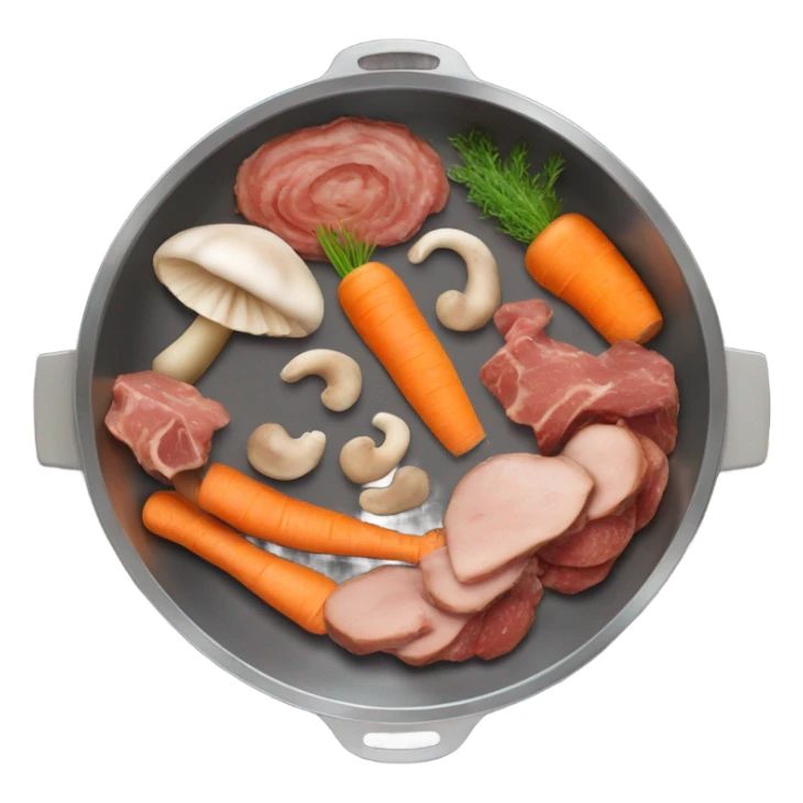 mushroom, carrots meat pieces   in pan in air sticker