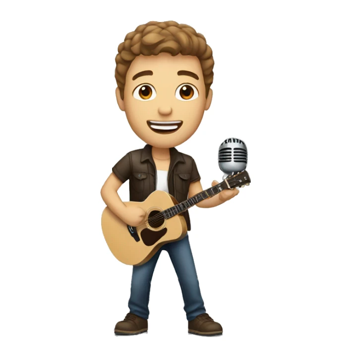 white male singer with brown hair and microphone sticker