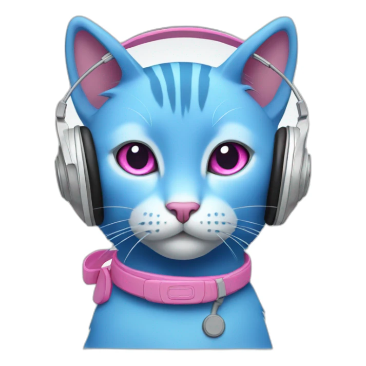 Blue cat with white headphones and pink eyes sticker