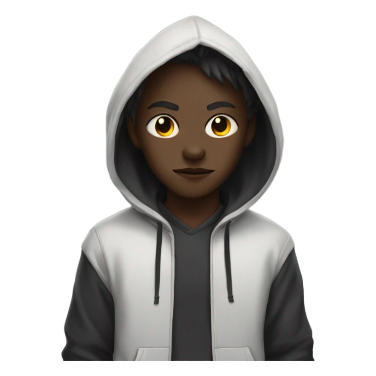 Chill kid with a hoodie and oni mask sticker
