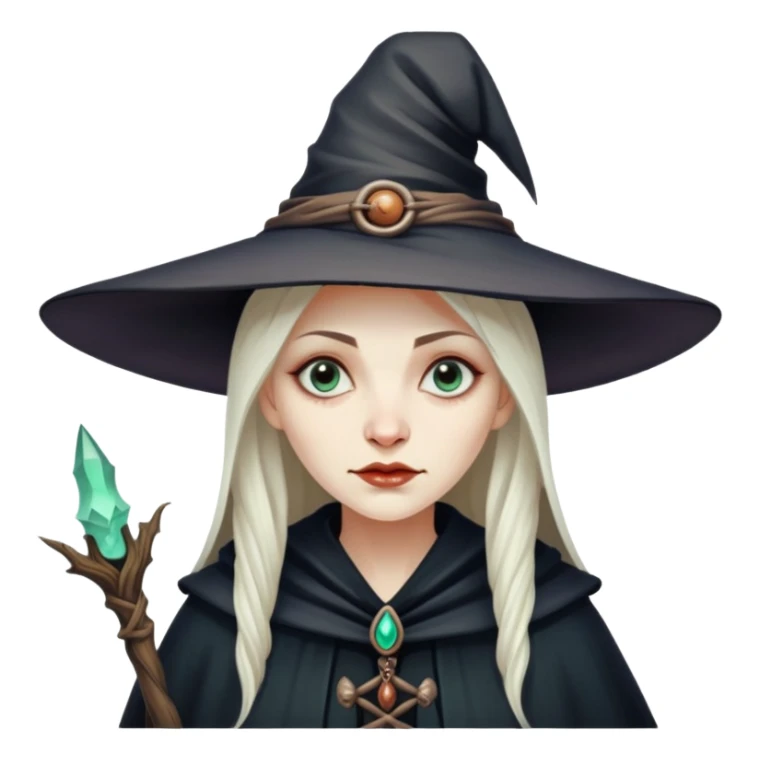 Baba Yaga sorceress woman, classic witch hat, mysterious expression sticker