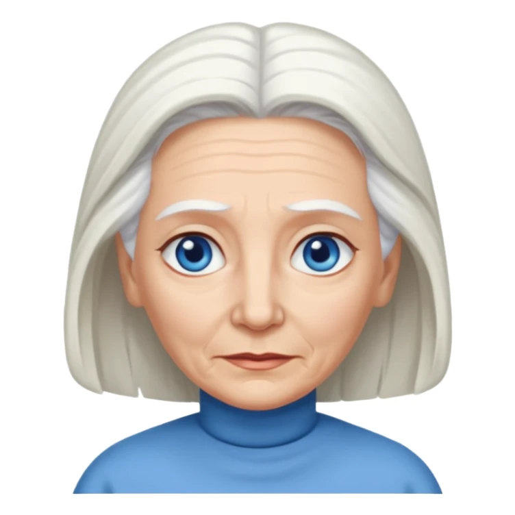 abuela con ojos azules, pelo blanco, tez blanca, con el pelo tomado, mas largo,  sticker