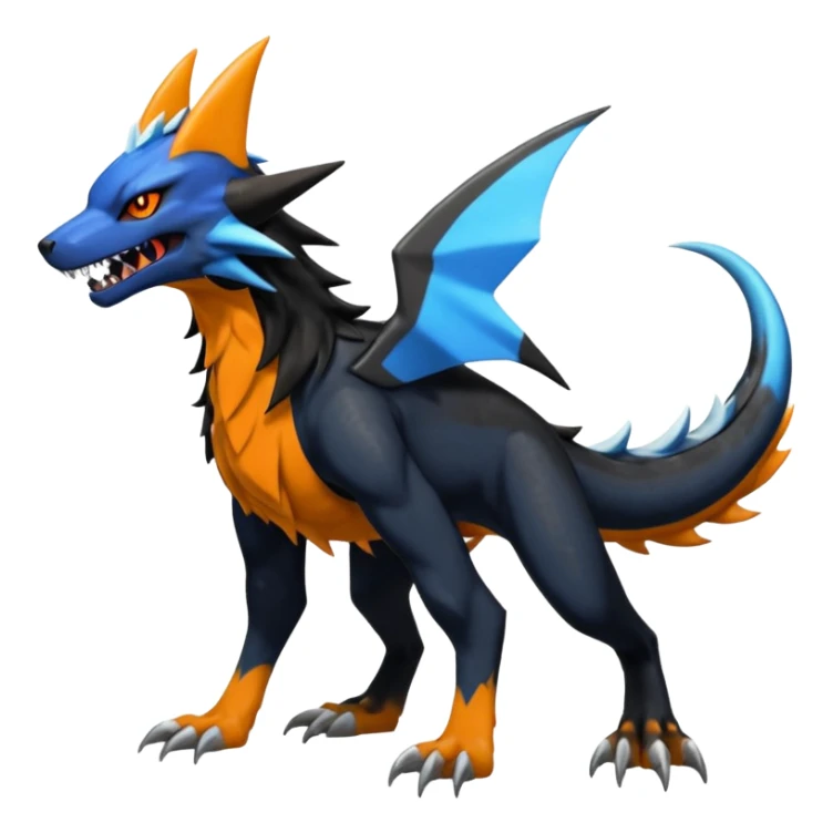 4-legged, digitigrade, clawed, furry finned sharp, cool, badass, angry, edgy Sergal-Sharpedo-Houndoom-Garchomp-Nargacuga-Silvally-Vaporeon-fusion-hybrid-creature, full body sticker