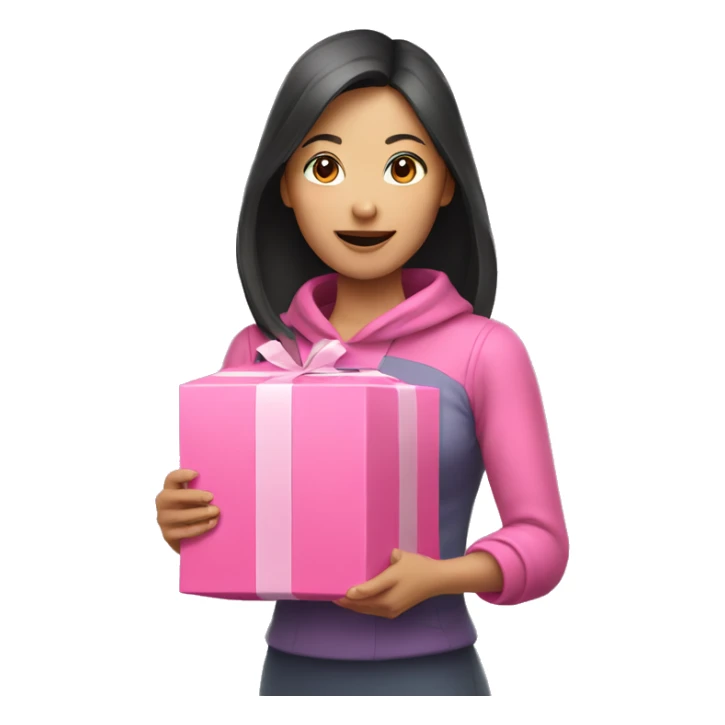 An Asian woman holds a pink package in her hand sticker