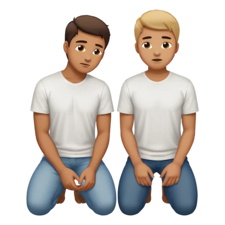 a guy standing up and another guy on both of his knees in front of said guy standing up who is loookg down at him and guy on knees is looking up at him sticker