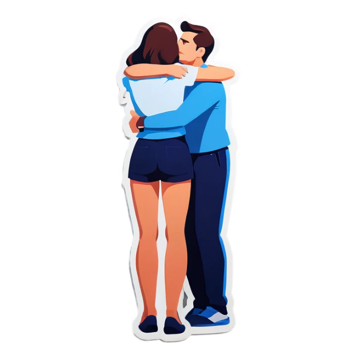 One man supports the back of a standing woman sticker