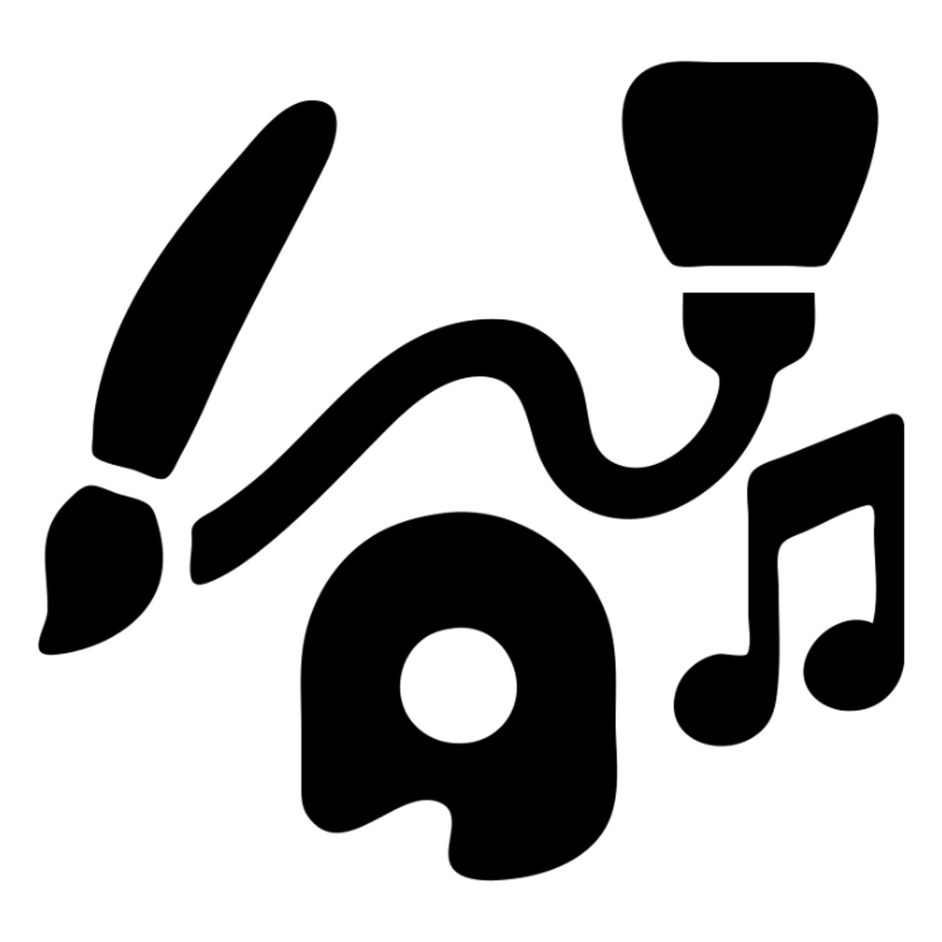 Minimal icon with fluid line turning into shapes – brush, spotlight, note – one symbol, many arts sticker