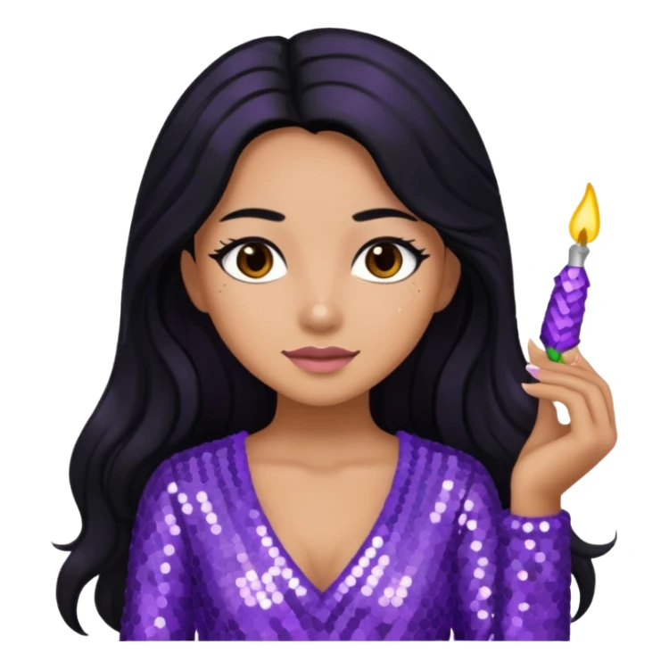 Esther from The Bible with long black hair, lavender sequin outfit sticker