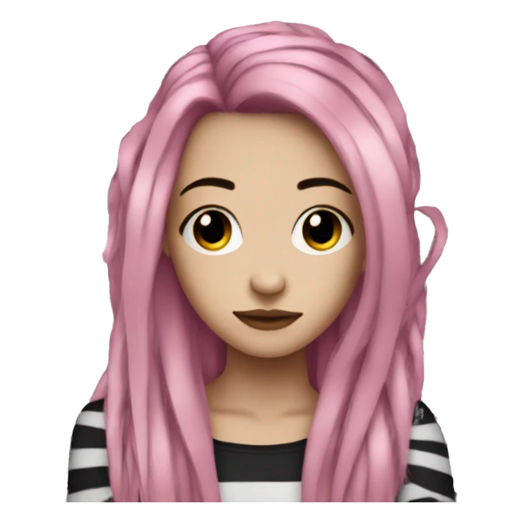 emo girl with long pink and black striped hair sticker