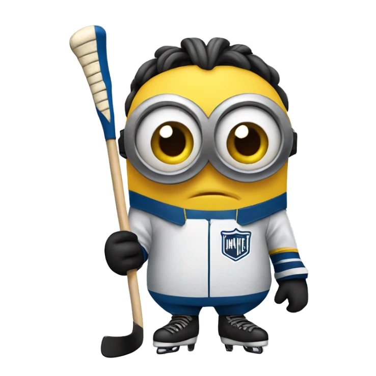 Minion dressed as a hockey player with an intimidating look on his face sticker