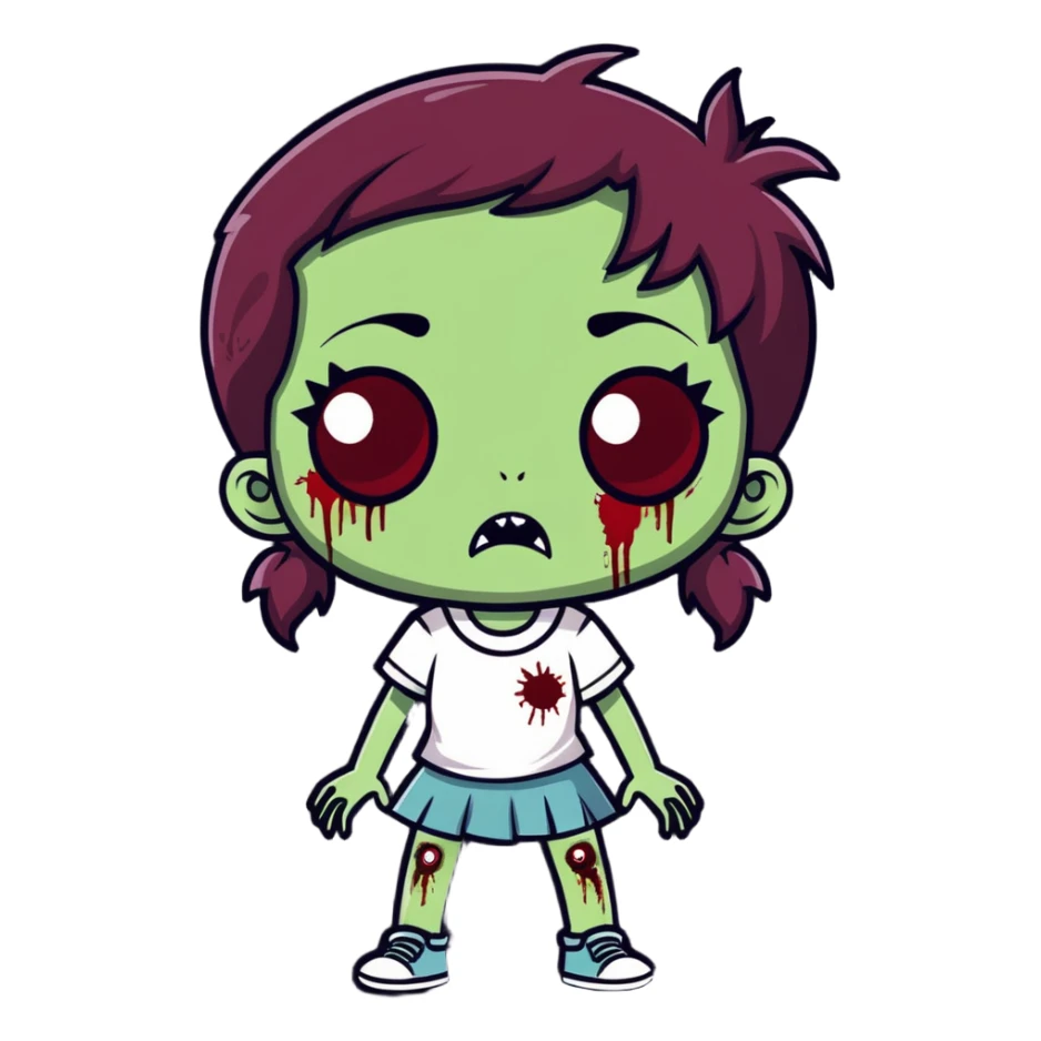 girl zombie with dark cherry hair sticker