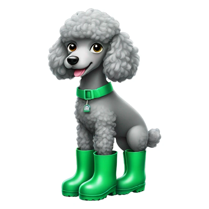 Grey poodle wearing green rain boots  sticker